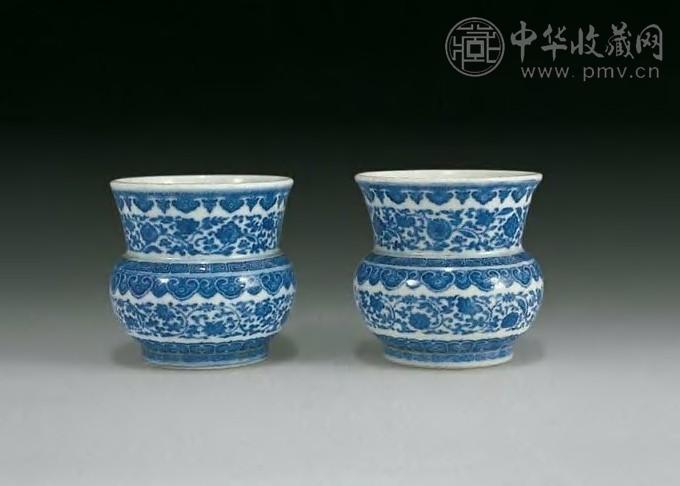 清道光 青花缠枝莲花卉渣斗(1对)