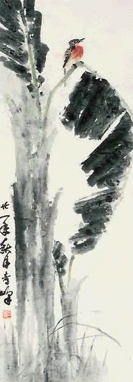 高奇峰 芭蕉小鸟 立轴 纸本