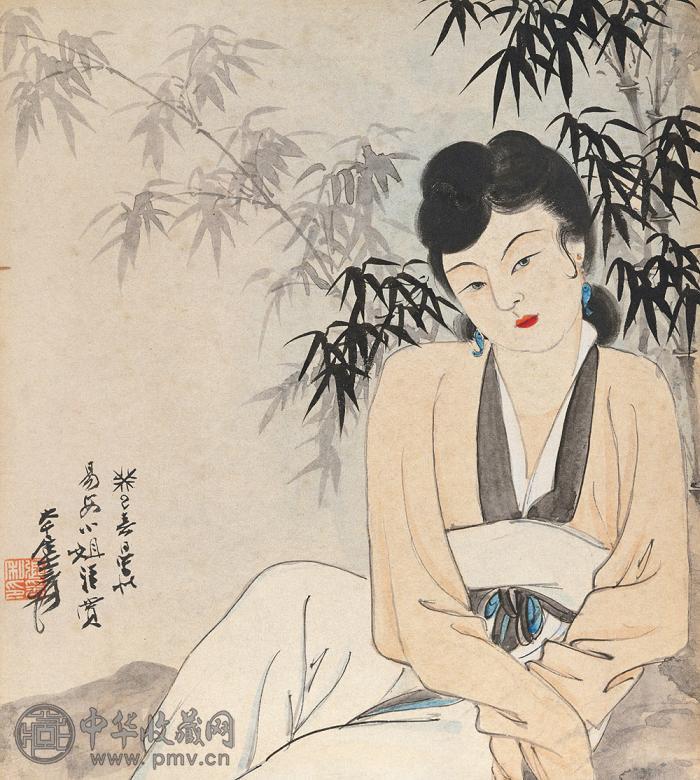 张大千 1953年作 为易安小姐画 镜心 绢本设色