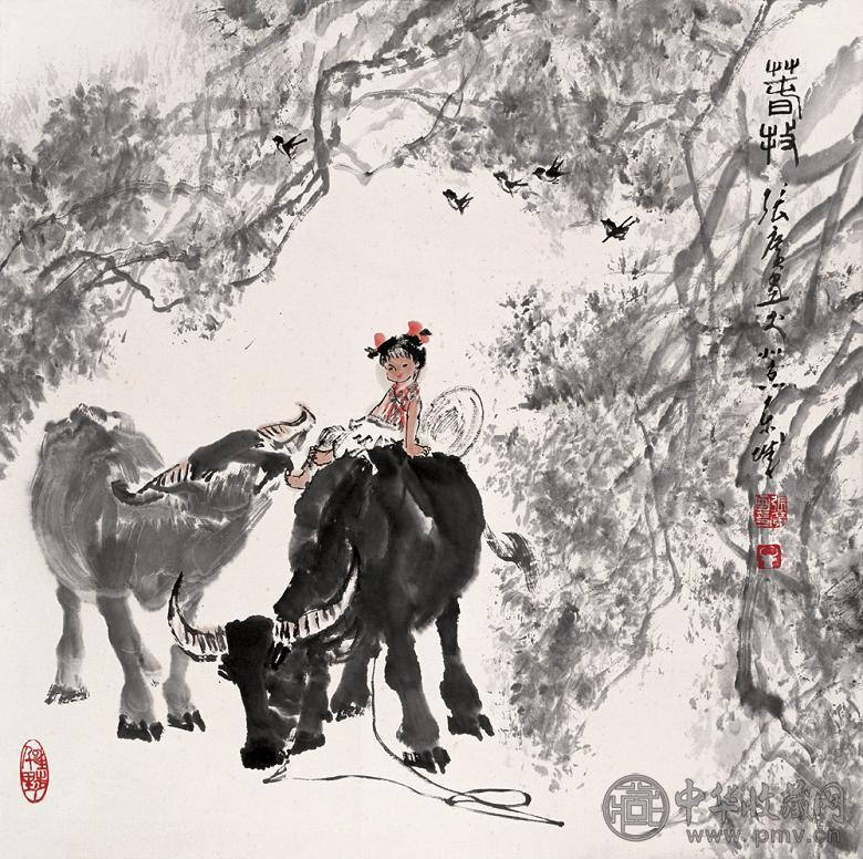 张广 牧牛图 立轴 纸本
