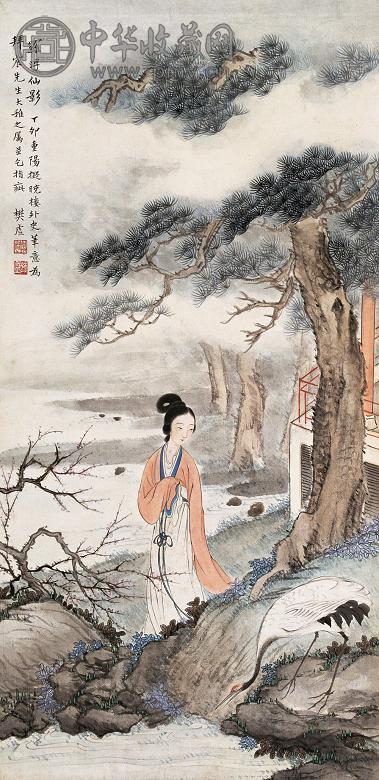 樊虚 丁卯(1927年)作 松下仕女 立轴 纸本