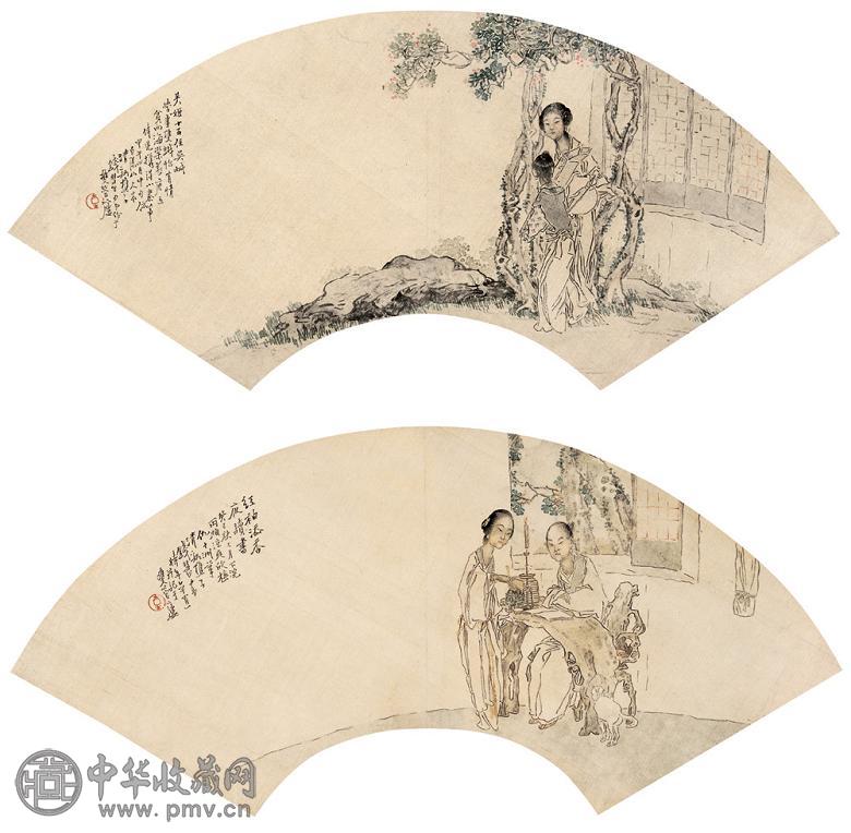 钱慧安 癸巳(1893年)作 人物 扇面 绢本
