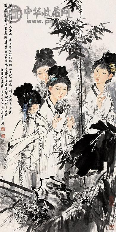 王茂飞 丙戌(2006年)作 红楼菊花诗 立轴 纸本