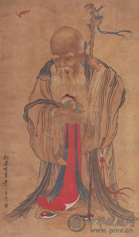 上官周 寿星 立轴 绢本