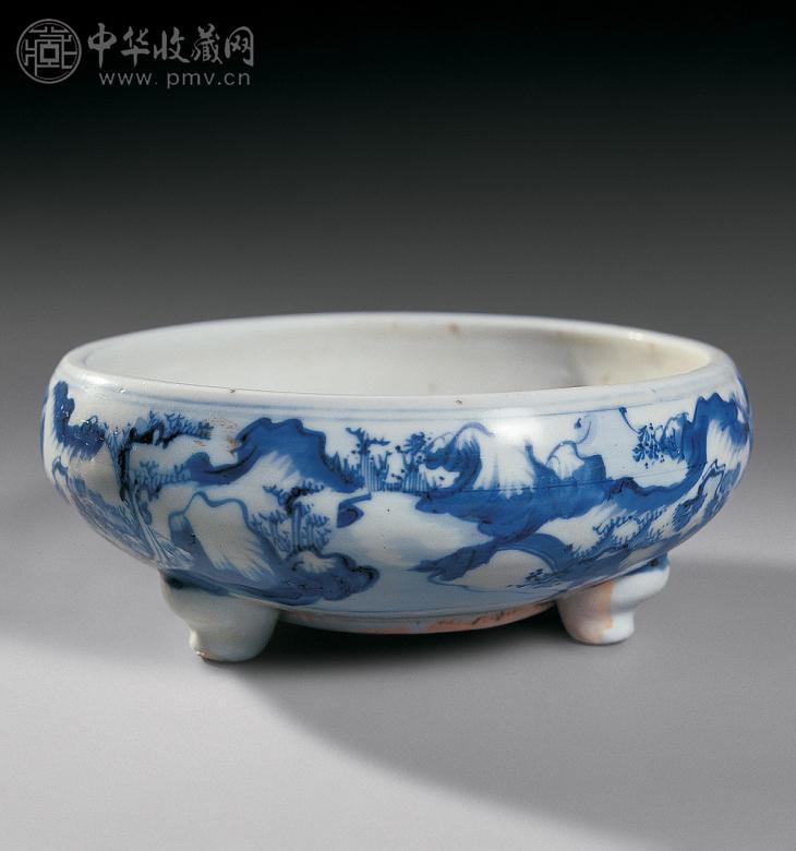 明崇祯 青花山水香炉