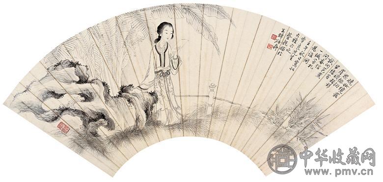 蔡铣 白描仕女 扇面 纸本
