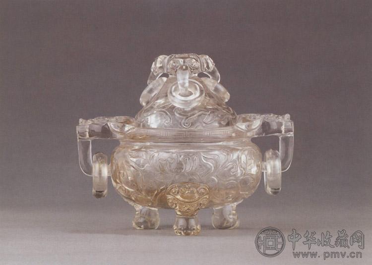 清 水晶雕莲花纹盖炉