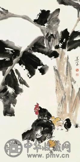 杨善深 芭蕉母鸡图 轴 设色纸本