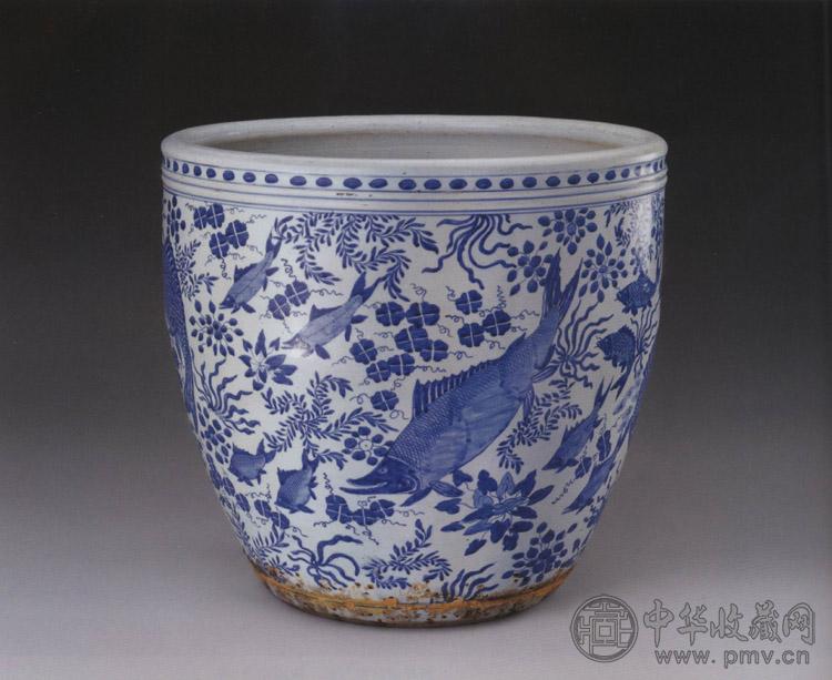 清康熙 青花鱼藻纹大缸
