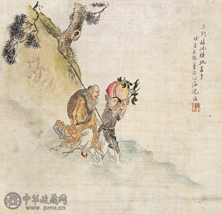沈心海 寿桃 镜心 绢本