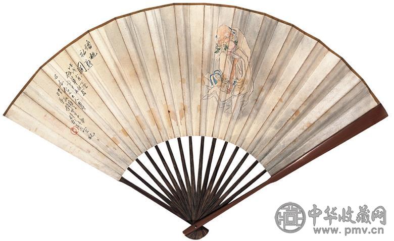 钱慧安 戊戌(1898年)作 蟠桃欲熟图 成扇 纸本