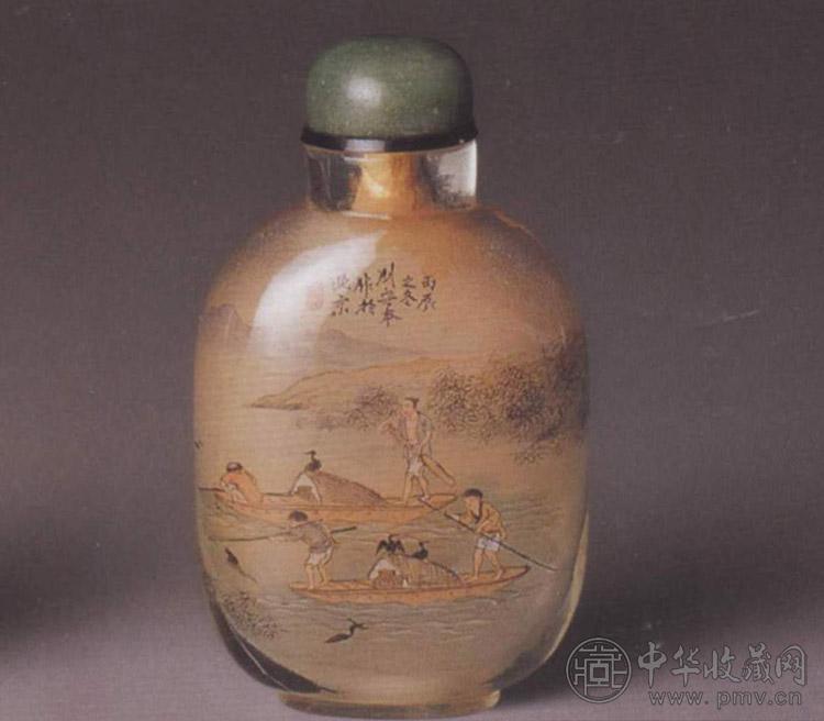当代 刘守本内画玻璃渔乐图鼻烟壶
