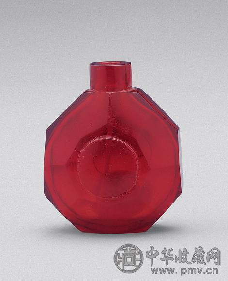 清 红料磨棱烟壶