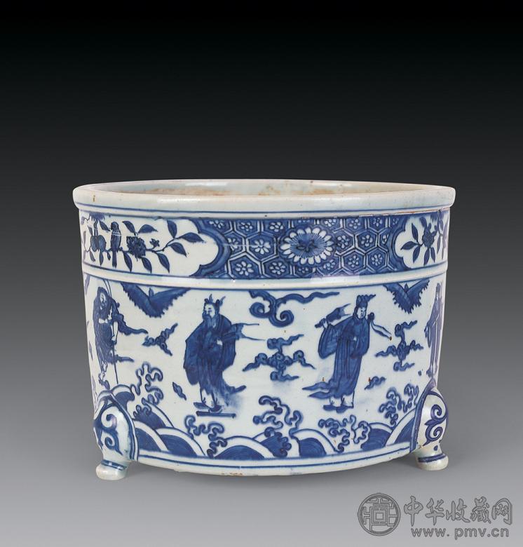 明正德 青花八仙三足炉