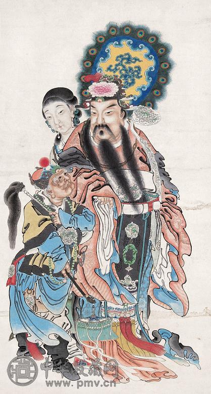 天官赐福 立轴 设色纸本