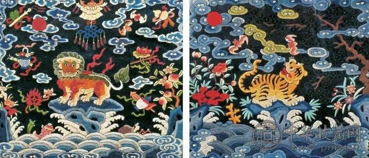 清 狮虎纹绣片(1对)