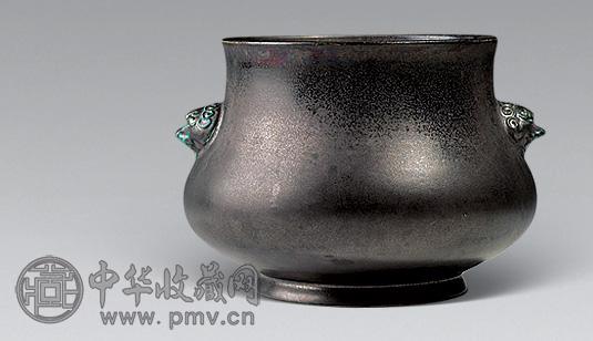 黑釉铺首耳钵式炉 黑釉铺首耳钵式炉