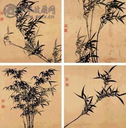 冯起震 竹图 册页(12开选4) 水墨绫本