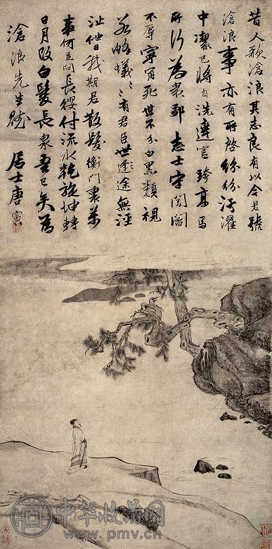 唐寅 松荫高士图 立轴 纸本