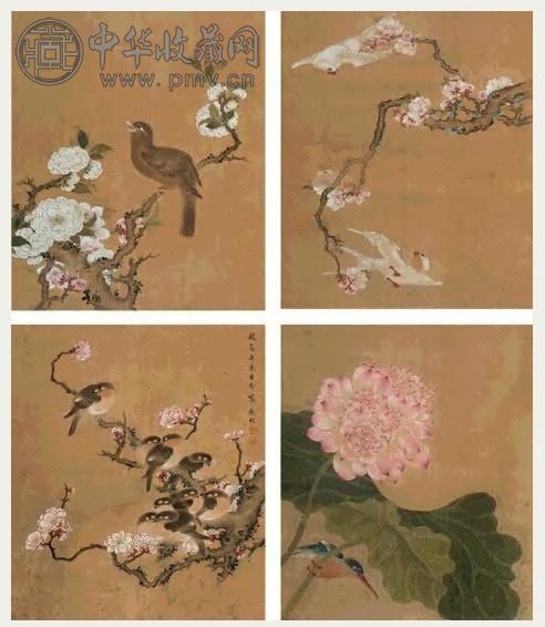 张枫 花鸟 册页(10开选4) 绢本设色