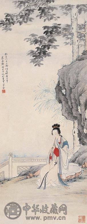 郑慕康 癸酉(1933年)作 桐荫仕女 立轴 设色纸本