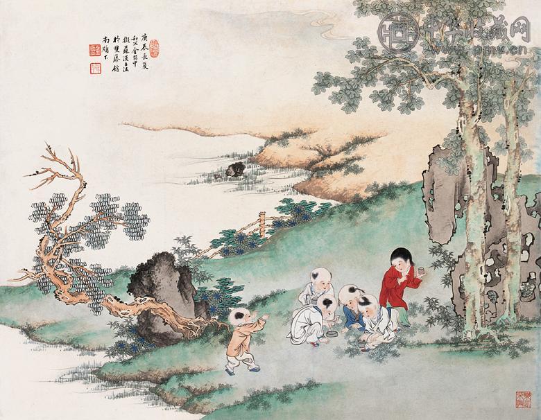 金协中 庚辰(1940年)作 婴戏图 镜心 纸本