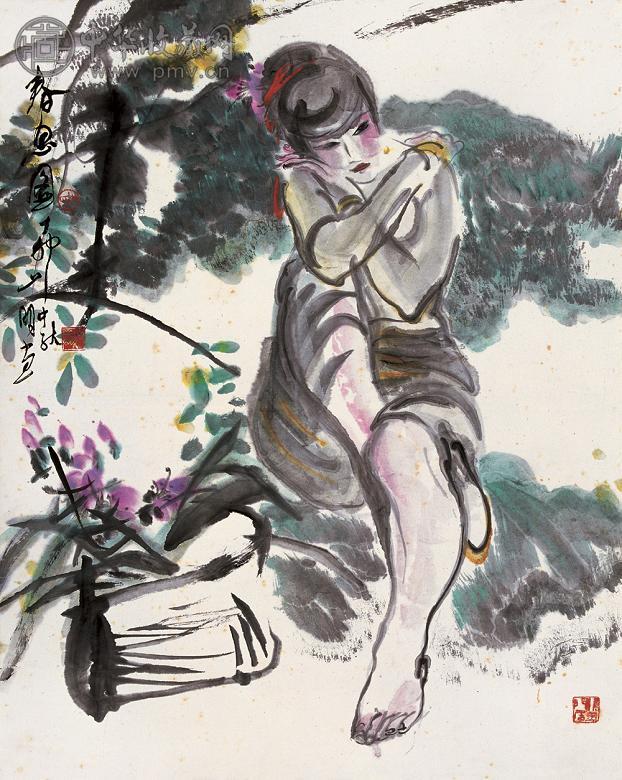 吴山明 丁卯(1987年)作 春思图 立轴 纸本