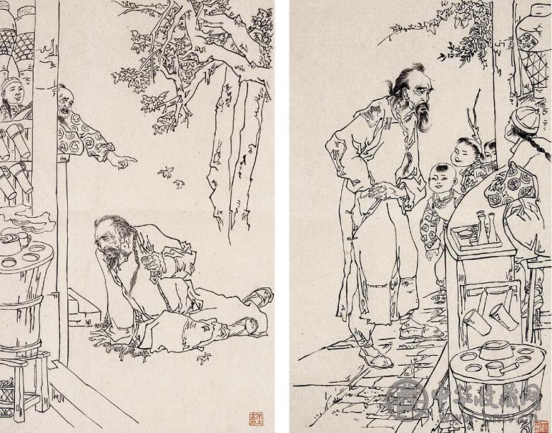 范曾 连环画人物组图 册页 水墨纸本