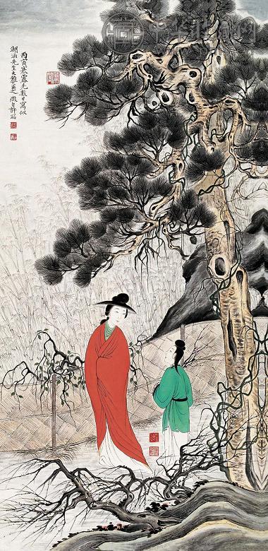 许昭 丙寅(1926年)作 松下仕女 立轴 纸本