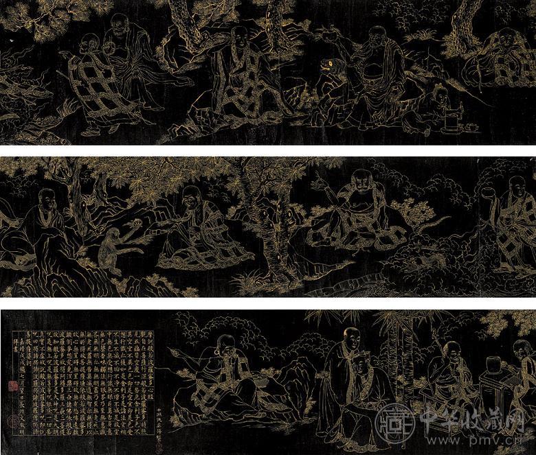 仇英(款) 十六罗汉图 手卷 纸本