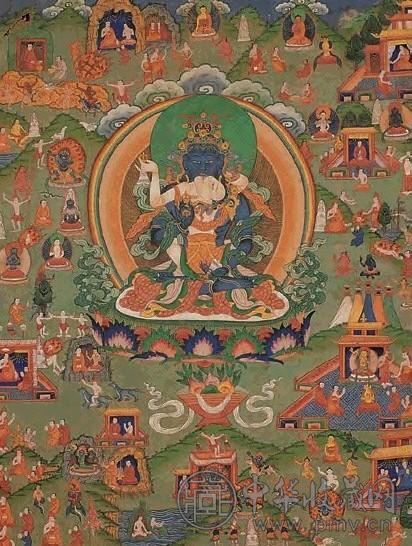 清 释迦佛与莲花生化现身唐卡 一组之一