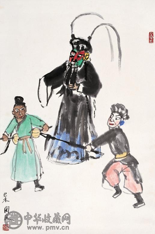 关良 己未(1979年)作 戏剧人物 立轴 纸本