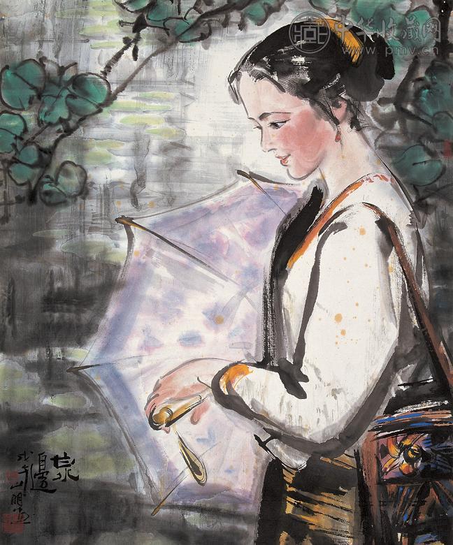 吴山明 戊午(1978年)作 泉 镜心 纸本