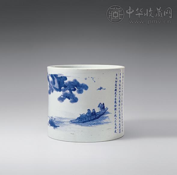 清康熙 青花“後赤壁赋”图笔筒