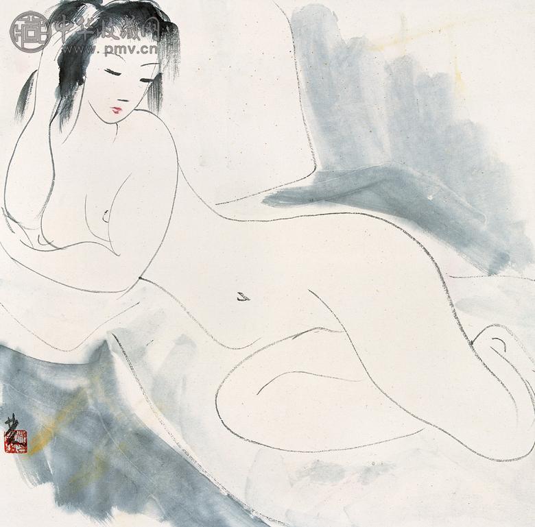 林风眠 人物画裸女 镜心 纸本