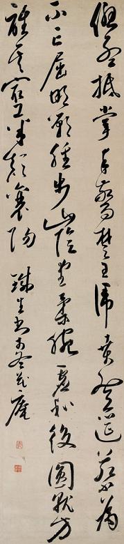 奚冈 草书四言诗 立轴 洒金纸本