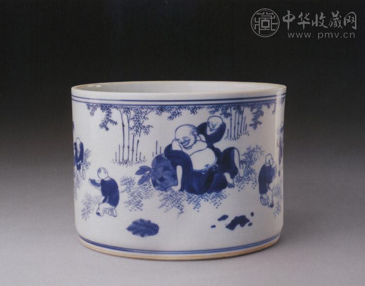 清康熙 青花弥勒图笔筒