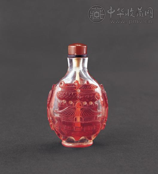 清 料器雕博古图鼻烟壶