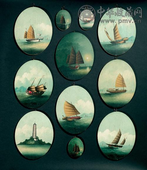 清十九世纪 海船图(1组11板) 油画木板