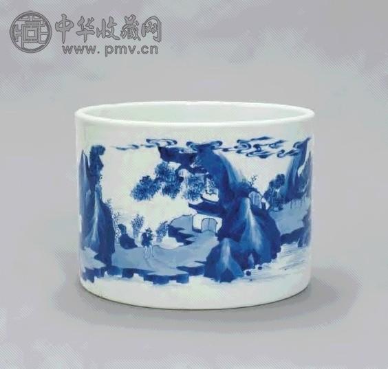 清康熙青花山水人物笔筒收藏资讯|艺术家|书画家|书画名人|书法家
