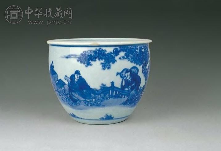 清雍正 青花高士图小缸