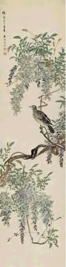 董棨 紫藤小鸟 轴