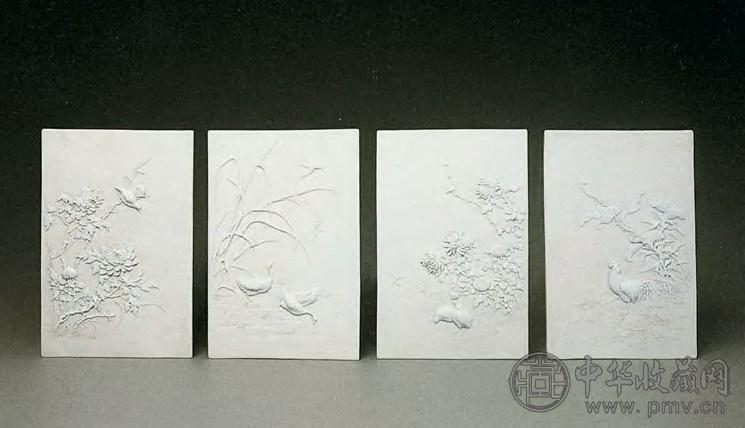 清中期 雕瓷花鸟图瓷板(4件)
