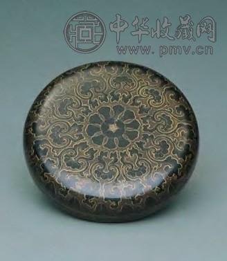 清中期 黑漆褐彩描金花卉纹圆盒