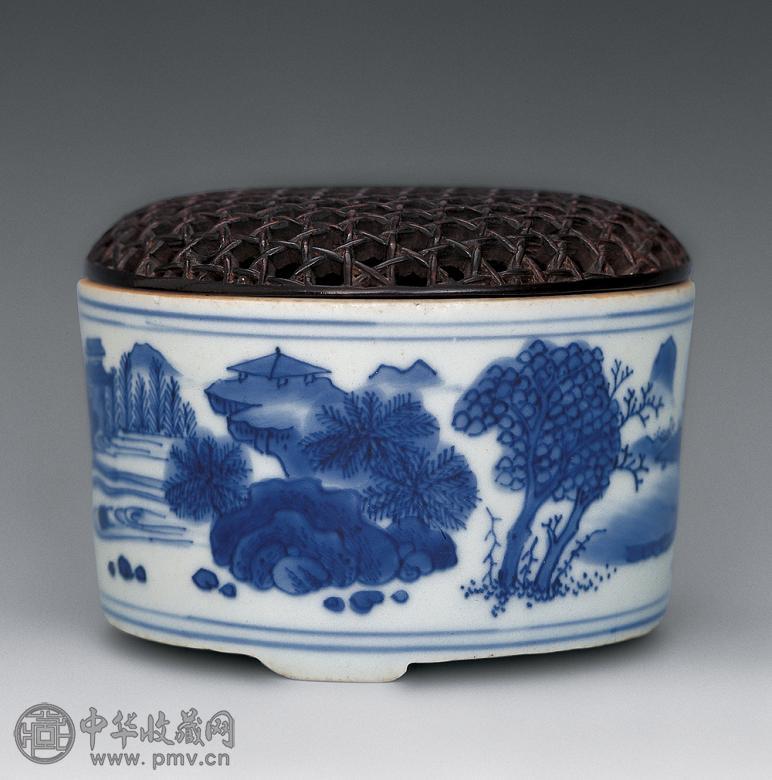 清 青花山水香炉