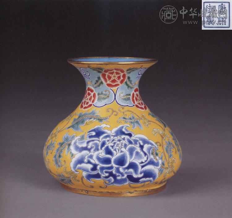 清康熙 画珐琅牡丹纹渣斗