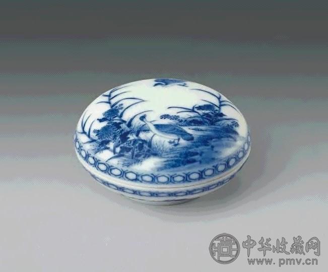 民国 青花芦雁图印盒