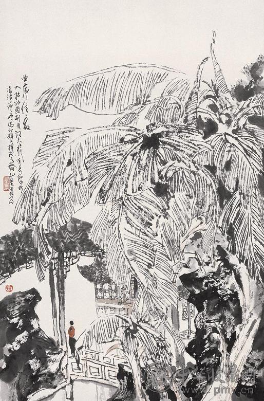 孙君良 曲廊消夏 立轴 设色纸本