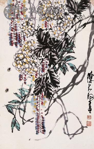 陈大羽 紫藤蜜蜂 镜心 纸本