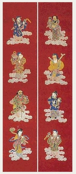 缂丝八仙贺寿对联 轴